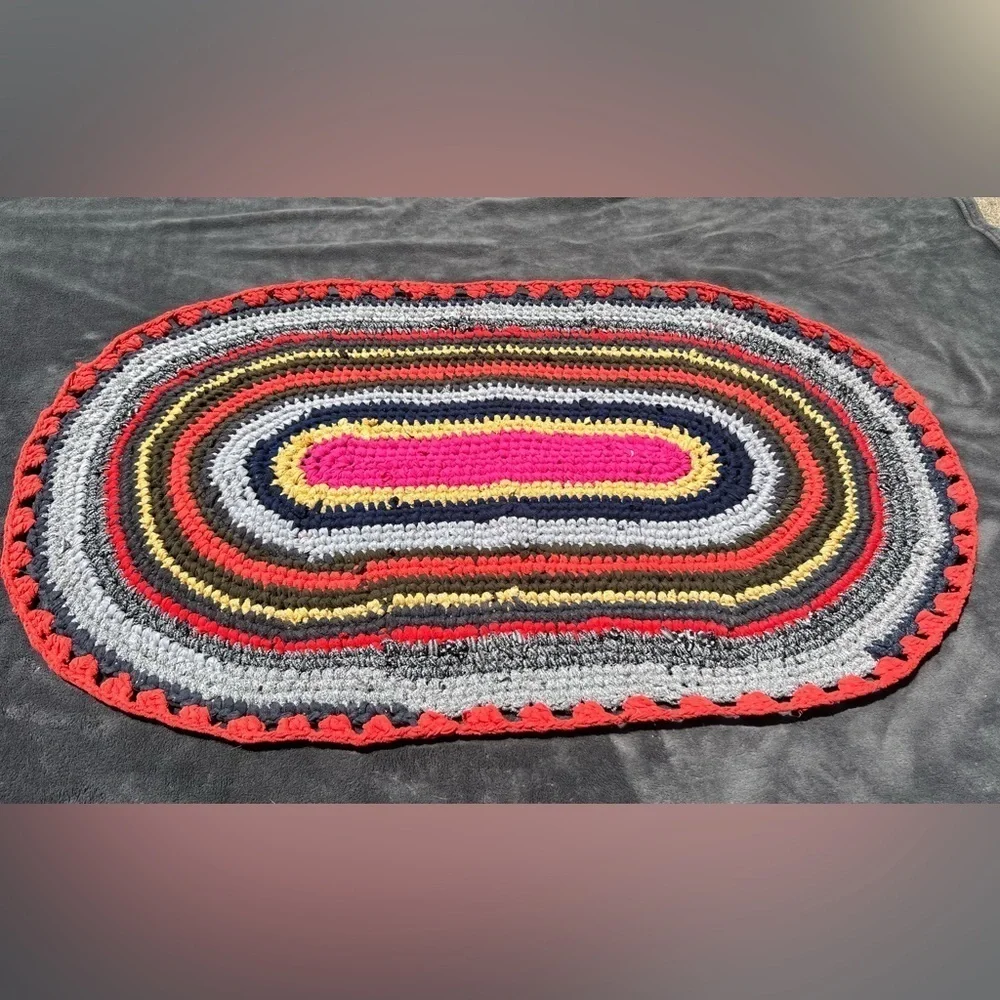 HANDMADE crochet upcycled recycled multicolor colorful bohemian mat 35